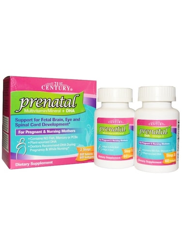 21st Century Prenatal Multivitamin + DHA 60 Tablets + 60 Softgels   Prenatal Support with Folic Acid, Iron, Essential Vitamins &amp; DHA for Pregnancy, Fetal Brain Development &amp; Maternal Health