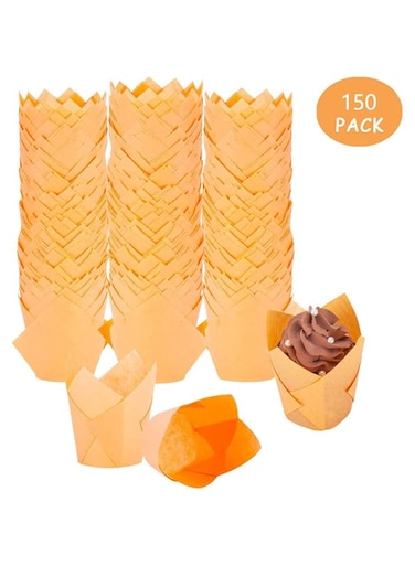 Oban Tulip Cupcake Liners Cupcake or Muffin Liners 150 Pack Medium Baking Cups Muffin Wrappers Perfect for Birthday Parties, Weddings, Baby Showers (Brown)