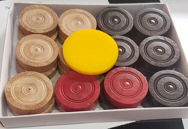 ULTIMAX Premium Wooden Carrom Coins with Striker   6mm Thickness   24 Carrom Coins + 1 Striker for Smooth Play
