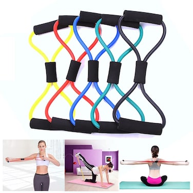 ULTIMAX Figure 8 Resistance Band for Arms &amp; Chest Expander, Yoga Fitness Elastic Pulling Rope - Assorted Colors
