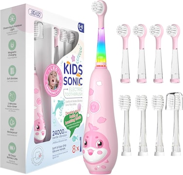 Seago Kids Electric Toothbrushes, Childrens electric toothbrush with Magnetic Charging, LED Observing Light, 8 Toothbrush Heads, Once Full Charger for 60 Days, For Ages 3+ Boys Girls SG-2139(Pink)