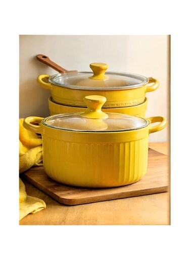 Ceramic Soup, Salad, Bowl   Multi-Functional Non-Stick Stockpot with glass Lid   High-Temperature Resistant   Cooking Clay Pot For Home Kitchen Restaurant   BLACK, YELLOW, PINK, ORANGE 1 LITRE