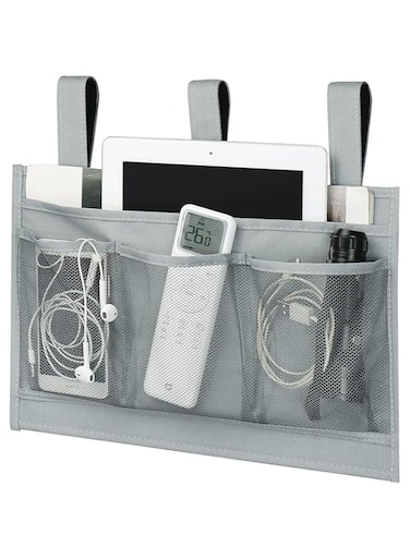 Excefore Bedside Caddy, Bedside Storage Organizer with 4 Pockets, Hanging Bedside Organizer Storage Bag Pocket for Bunk, Hospital Beds, Bedside Organizer for College Dorm, Camp, Bed Rails, Grey