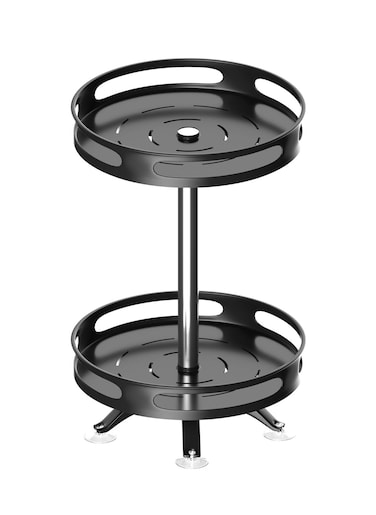 Rotating Spice Rack Organizer for Cabinet Kitchen 2 Tier Large Metal lazy Susan Spinning Turntable Tiered Vertical Storage Rack Self Black