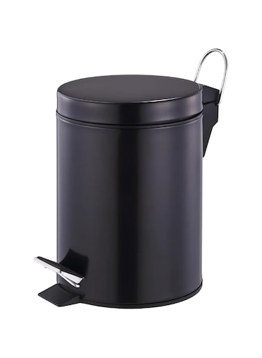 Stainless Steel Pedal Bin 3L Black, Pedal Bin, Bathroom Pedal Bin 3L, Office Pedal Bin, Round Shape, Black, Size: H:24.5 x W:17 CM