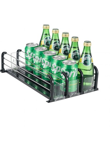 Organizer for Fridge, Soda Can Dispenser for Fridge, Refrigerator Drink Dispenser with Self-Pushing Glide Black (3 Rows)