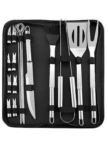 18PCS Grill Accessories Set for Outdoor BBQ and Camping - Durable Stainless Steel Utensils with Spatula, Fork, Tongs &amp; More - Ideal Gift for Men, Camp Chefs &amp; BBQ Enthusiasts