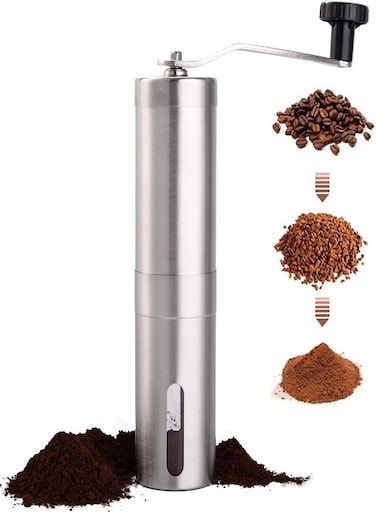 Steel Manual Coffee Grinder, Hand Crank Coffee Mill, Portable Handheld Coffee Bean Grinder, Grinds 25-30g