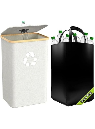 DECORHILLS Removeable Recycling Bin for Kitchen,Separate Recycling Waste Bin with Reusable Inner Bag for Home,Office Large Capacity 100L Recycle Bin with Lid Reusable Inner Bag Bottle Waste Plastic