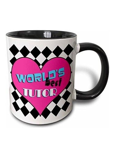 Worlds Best Tutor Pink Printed Ceramic Mug Multicolour
