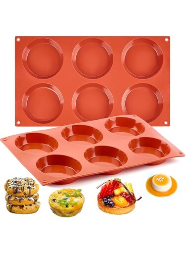 Ocmoiy Silicone Muffin Top Pans/Egg Molds for Baking Non-Stick 3" Round Silicone Mold for Muffins, Eggs, Tarts, Corn Bread, 6 Cavities Whoopie Pie Pan Pack of 2