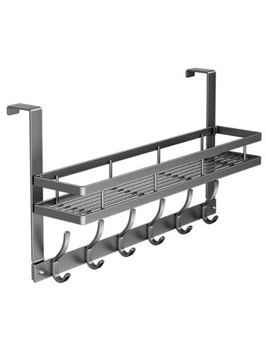 Premium Over the Door Storage Shelf with Hooks &acirc;&euro;&ldquo; Rustproof Metal Organizer for Entryway and Closet