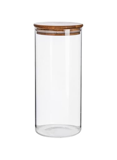 Vague Borosilicate Glass Jar with Bamboo Lid, 1.5 Litre Capacity
