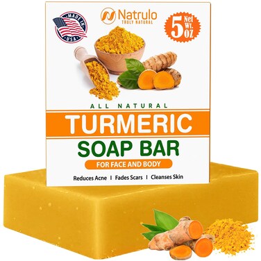 Natural Turmeric Soap Bar for Face &amp; Body 鈥?Turmeric Skin Brightening Soap for Dark Spots, Intimate Areas, Underarms 鈥?Turmeric Face Wash Reduces Acne, Fades Scars &amp; Cleanses Skin 鈥?5oz Turmeric Bar