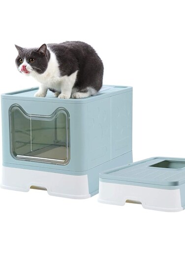 Allmart Cat Litter Boxes Litter Boxes For Large Cats Foldable Litter Box Comes With Shovel, Green, Aclb090302