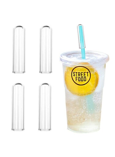 4 Pieces Glass Straw Tips Cover Reusable Drinking Straw Tips Cap Clear Lids(15 mm)