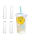 4 Pieces Glass Straw Tips Cover Reusable Drinking Straw Tips Cap Clear Lids(15 mm)