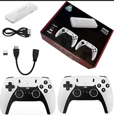 GameStick M22 Retro Game Console with 2 Wireless Controllers, White, Supports 3D and PSP Emulators