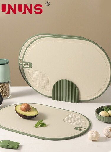 Kitchen Cutting Board Set Of 3, Plastic Cutting Boards With Stand,BPA-Free,Reversible Use,Cutting Board Set Green