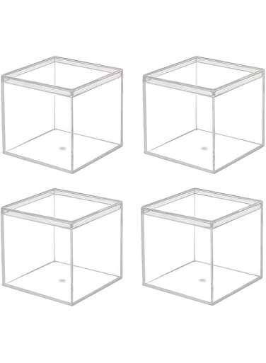 Dedoot Clear Acrylic Box withLlid, 4 Pack 4x4x4 inches Clear Plastic Box for Organize, Acrylic Cube Storage Container Drawer Organizer for Vanity Jewelry Accessories, Small Items