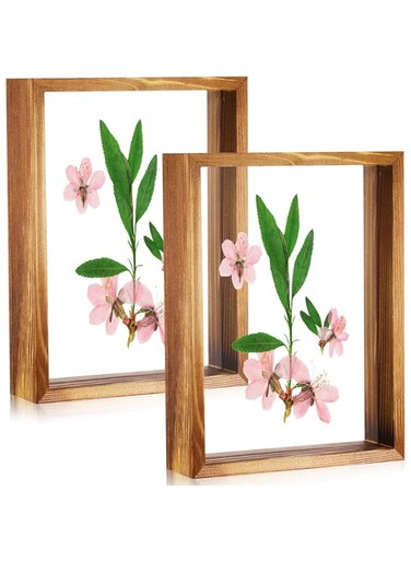 MAKINGTEC 2 Pcs Rustic Floating Frames, Pressed Flower Display Frames Double-sided Acrylic Frames Wooden Plant Specimen Frames Double-sided Photo Display Herbarium Specimen Frames for Desktop