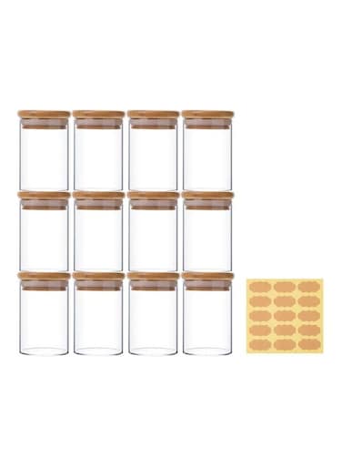 12-Piece Food Storage Glass Jars with Bamboo Airtight Lids Clear 150ml
