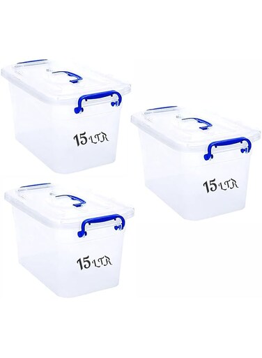 Selecto Besto Plastic Storage Box With Lid 15 LTR Semi Clear 3 Pcs Set   For Clothes, Toys, Books, Snacks, Shoes and Grocery Storage Box.(15 LTR)