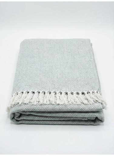 130 x 160 cm Cotton Herringbone Horizontal Throw Blanket in Light Grey with Decorative Fringed Tassels Premium 400GSM for Sofa Couch and Bed Boho Decor