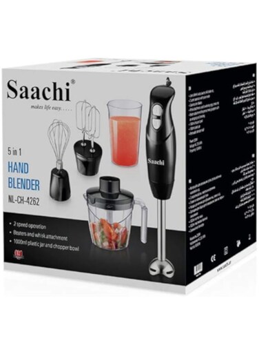 Saachi 5-In-1 Hand Blender with A Whisk Attachment, Black/Clear, NL-CH-4262