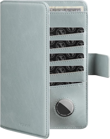 VULKIT Passport Wallet Compatible with Airtag Holder RFID Blocking Bifold Travel Card Holder for Men or Women(Blue)