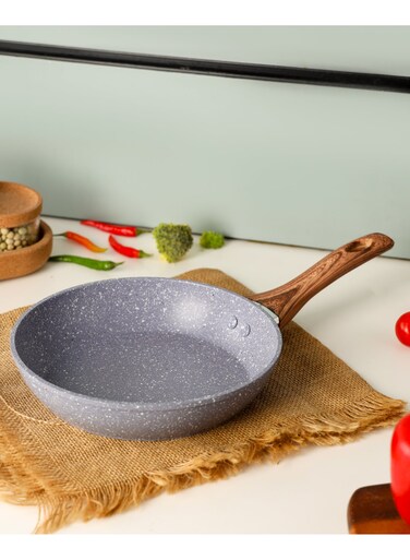 Essential Frypan Strong Aluminum Body with Granite Coating and Heat Resistant Wooden Finish Bakelite Handle