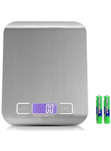 Royal Polar 10KG Digital Food Kitchen Scale, LCD Display and Tare Measuring Four Units Of Measure Conversion, Silver, Batteries Included Capacity