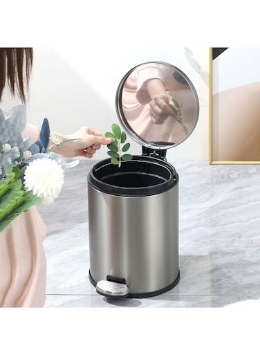 Steel Trash Can, Round Hands Free Garbage Can with Foot Pedal and Soft-Close Lid, Smudge Resistant Pedal Bin for Kitchen Living Room Bathroom Office and Hotel, L1101 (B, 12L)