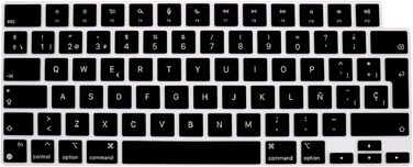 EU/UK Layout Spanish language Silicone Keyboard Cover Compatible with MacBook New Air 13.6" &amp; 15.3" M3/M2 &amp; MacBook New Pro 14.2" &amp; 16.2" M4/M3/M2/M1 Release 2024/2023/2022/2021" Black