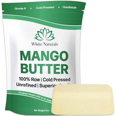 Mango Butter Raw Organic Unrefined Natural Pure Skin &amp; Hair Moisturizer, Cold Pressed, Use with Shea in DIY Whipped Body Butter, Soap Making, Mango Seed Body Lotion, Lip Balm Hand Cream 16oz Block