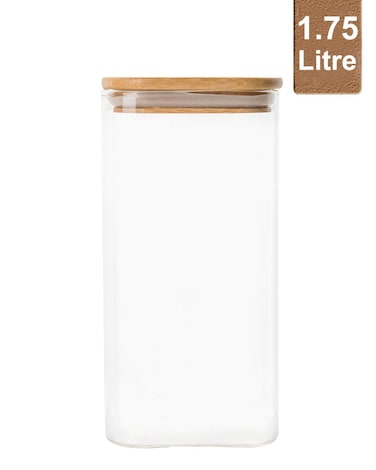 Honey Bee 1.75 Liter Multipurpose Airtight Square Glass with Bamboo Lid For Kitchen &amp; Pantry