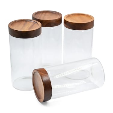 Tidy Wood Glass Storage Jar with Airtight Wooden Lid &ndash; Large Clear Organizer Jar for Pantry, Bulk Storage, Spices, and Household Essentials, 1400ml