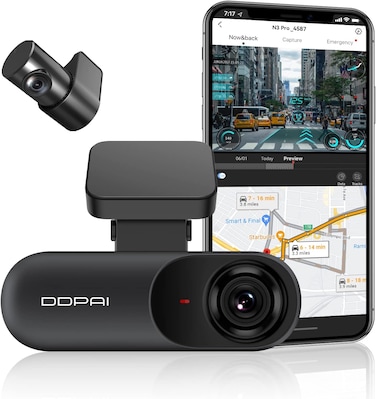 DDPAI Dash Cam Front and Rear 2.5K Car Camera,1600P Front 1080P Rear Dash Camera for Cars,Built-in WiFi GPS Car Dash Cam,Sony IMX335 Sensor Night Vision,WDR,24H Parking Mode Max Support 512G,N3 PRO
