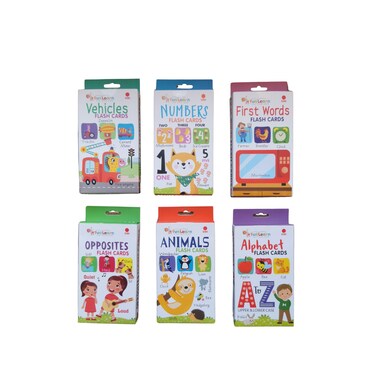 Kid's Early Learning  Alphabet, Numbers, Opposites, Animals, First Words, and Vehicle flash cards  ( Set of 6 Pcs)