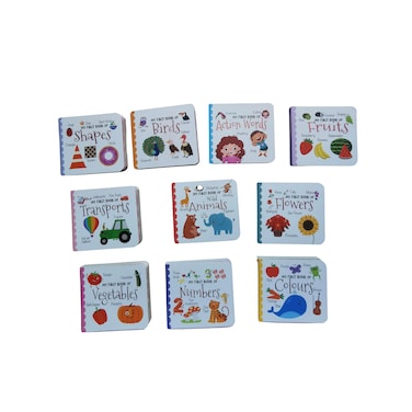 Kid's Early Learning animal, vegetable, color, action word, bird, transport, fruit, flower, shape, and number flash cards ( Set of 10 Pcs)