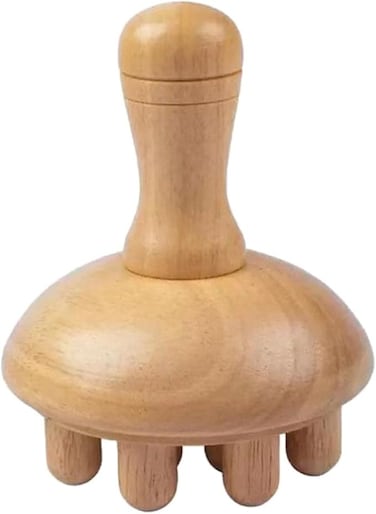 Full-Body Wooden Acupressure Massager with 12 Relaxation Heads, Natural Mushroom Shape Body Massager for Shoulder to Toe Comfort.