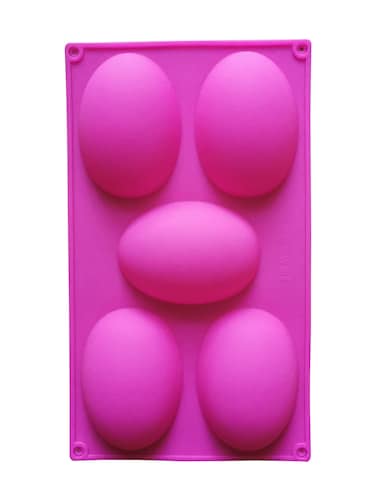 Pink Silicone 5-Cavity Non-Stick Oval Mold Tray for Ice Candy, Chocolates, Muffins, Cupcakes & Soap Making