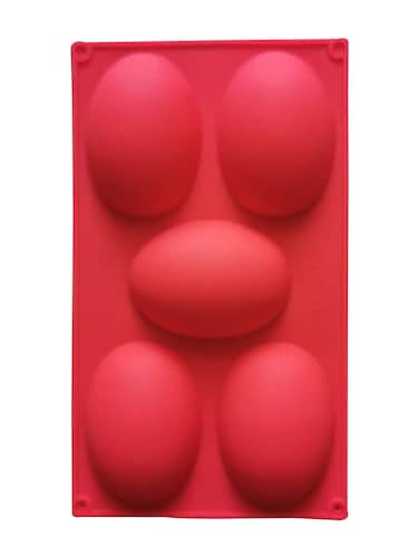 Red Silicone Oval Shape Mould Tray – Non-Stick 5 Cavity Design for Muffins, Chocolates & Cupcakes & Soap Crafting