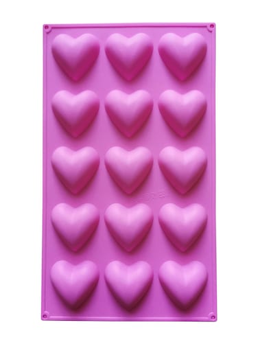 Pink Silicone 15-Cavity Heart Ice Cube and Muffin Tray Mold, Food-Grade Valentine Chocolate & Candy Mould