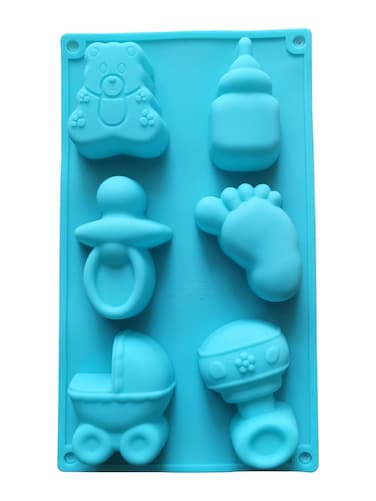6-Cavity Baby Milk Bottle Car and Footprint Silicone Mold for Muffins Cheesecake and Soap, Silicone Baking Mold, Baby Bottle Car and Footprints for Fun Party Treats