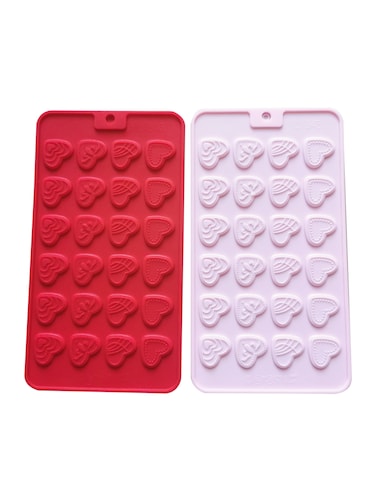 Heart-Shaped Silicone Molds - Set of 2 Non-Stick Red and Pink Molds for Chocolates Gummies Ice and Cake Decorations, Red and Pink Silicone Heart Molds, Silicone Candy Molds