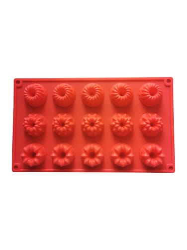Red Silicone Mini Mould for Baking: 15 Cavity Tray for Muffins, Cupcakes, Brownies, Ice Cubes & Chocolate - 3 Fun Shapes