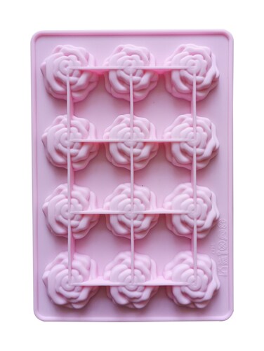 Pink Flower-Shaped Silicone Mold for Soap Candy Chocolate and Cakes &ndash; 12 Cavity Pink Silicone Flower Mold for Soap Candy and Baking
