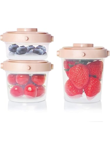 DELFINO Baby Food Container, DELFINO 3 Pack 100% Airtight Leak-Proof with Measurement Indication Plastic Baby Food Storage Box for Fruit Puree Yogurt (60 ml, 120 ml, 200 ml)