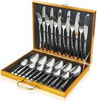 GStorm Cutlery Set Stainless Steel 24Pcs Dinnerware Knife Fork Coffee Spoon Dinner Flatware Gift Box Set